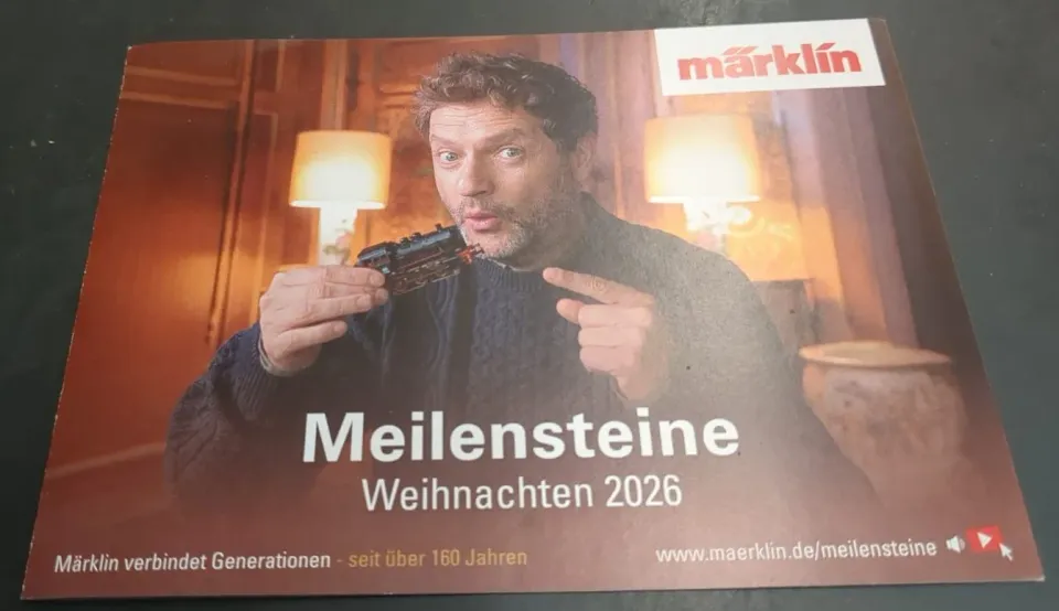 Märklin-Flyer „Meilensteine Weihnachten 2026“, wie er bei uns in der Eisenbahnbörse Pfullingen ausliegt